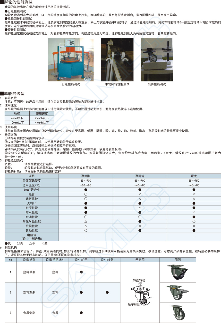 中載型腳輪-絲桿萬向帶塑料雙剎型JDF安裝作用與用途
