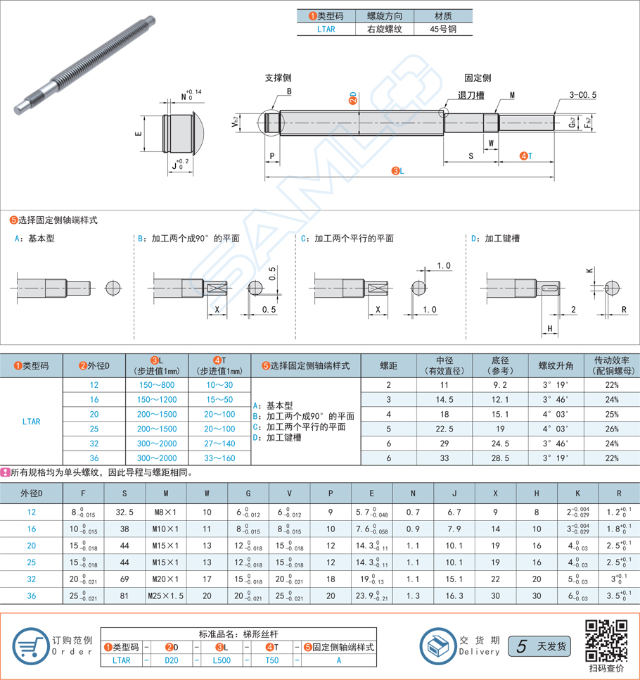 標準軸端梯形絲桿規格參數